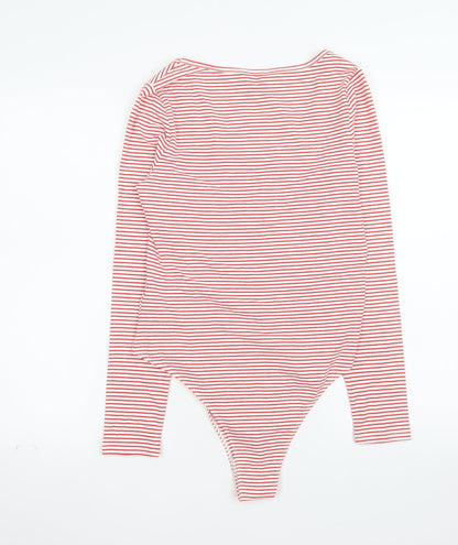 New Look Women's Red White Striped Long Sleeve Bodysuit UK 14