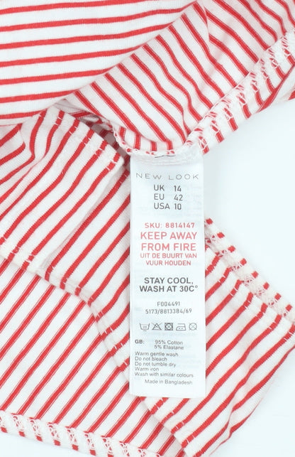 New Look Women's Red White Striped Long Sleeve Bodysuit UK 14