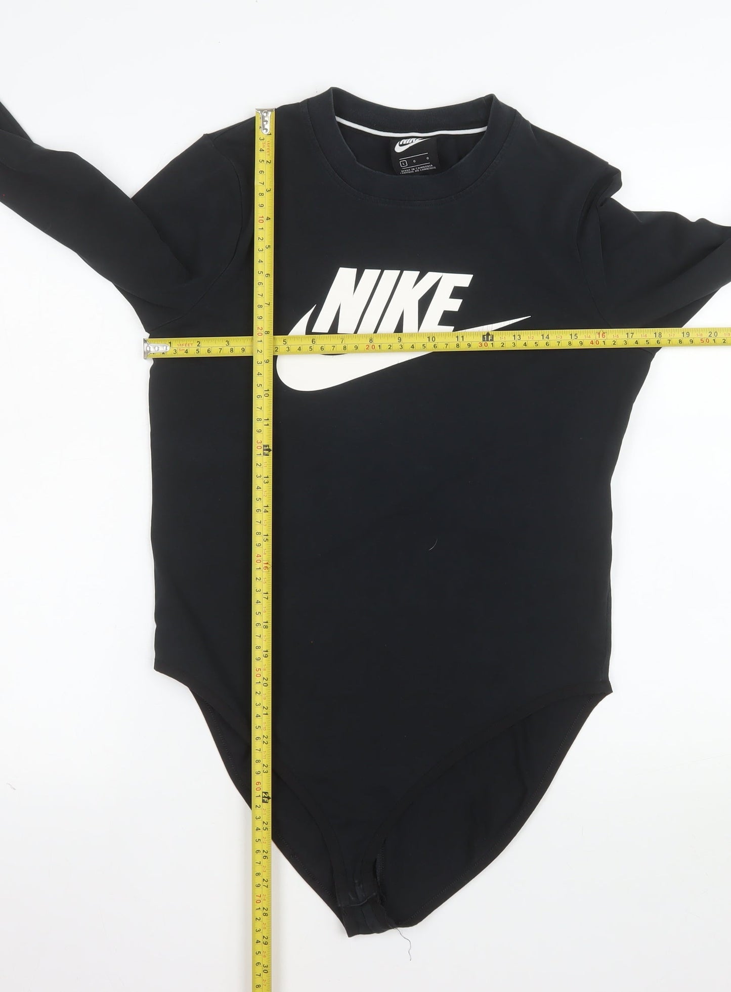 Nike Womens Black Long Sleeve Bodysuit L Cotton Blend Logo Style