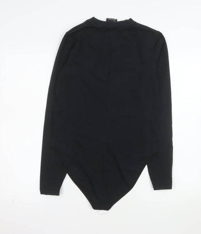 Nike Womens Black Long Sleeve Bodysuit L Cotton Blend Logo Style