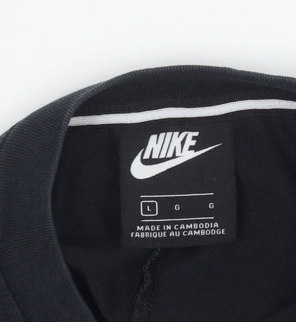 Nike Womens Black Long Sleeve Bodysuit L Cotton Blend Logo Style