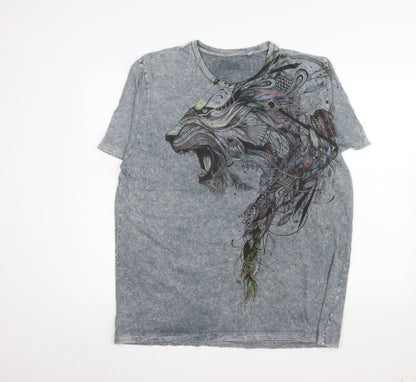 Next Unisex Grey Animal Print Cotton T-Shirt XL