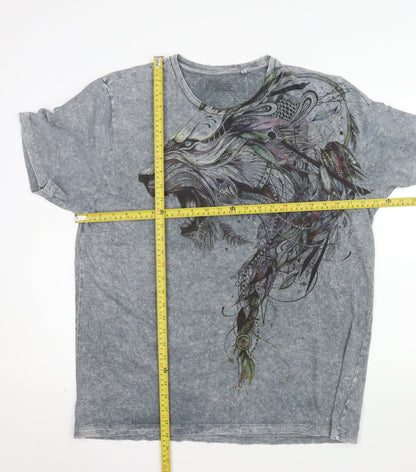 Next Unisex Grey Animal Print Cotton T-Shirt XL
