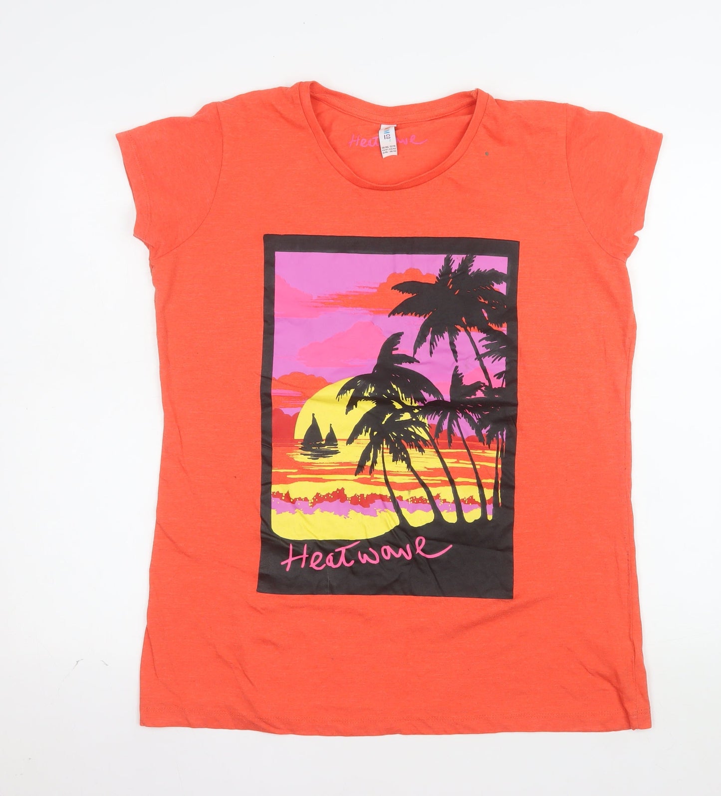 Denim Co Womens Orange Tropical Graphic T-Shirt Size 12