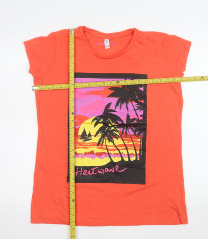 Denim Co Womens Orange Tropical Graphic T-Shirt Size 12