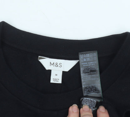 Marks and Spencer Womens Black Cotton T-Shirt Size 14
