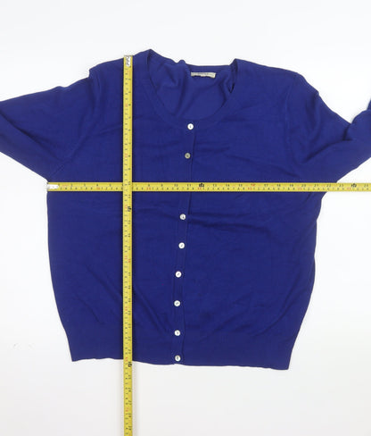 Papaya Women Blue Long Sleeve Crew Neck Cardigan Size 20