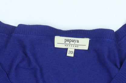 Papaya Women Blue Long Sleeve Crew Neck Cardigan Size 20