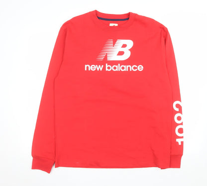 New Balance Men's Red Long Sleeve Crew Neck Graphic Top Size M