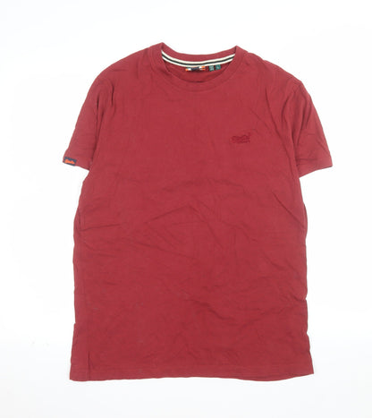 Superdry Men's Red Crew Neck Cotton T-Shirt Size L Classic Style
