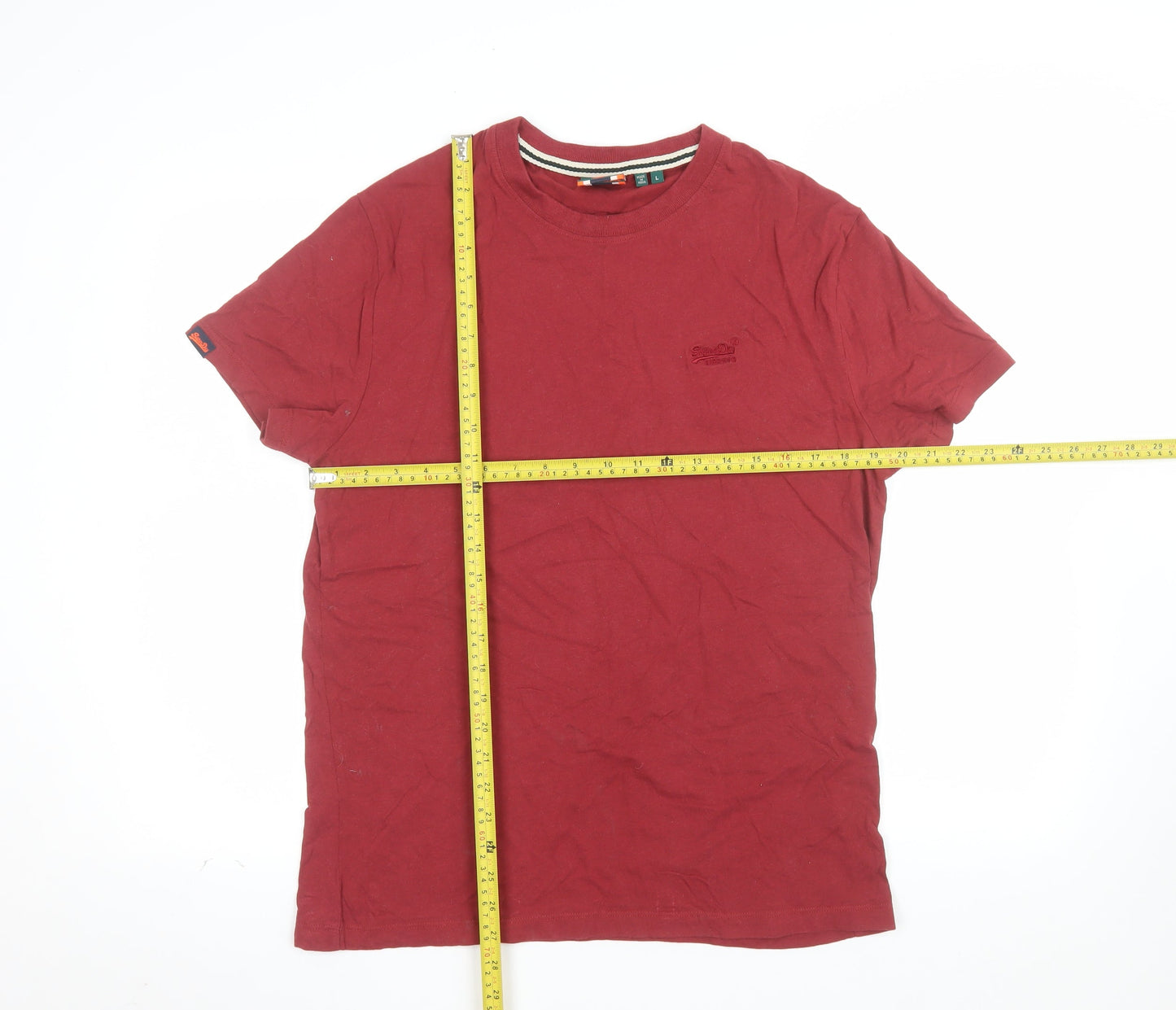 Superdry Men's Red Crew Neck Cotton T-Shirt Size L Classic Style