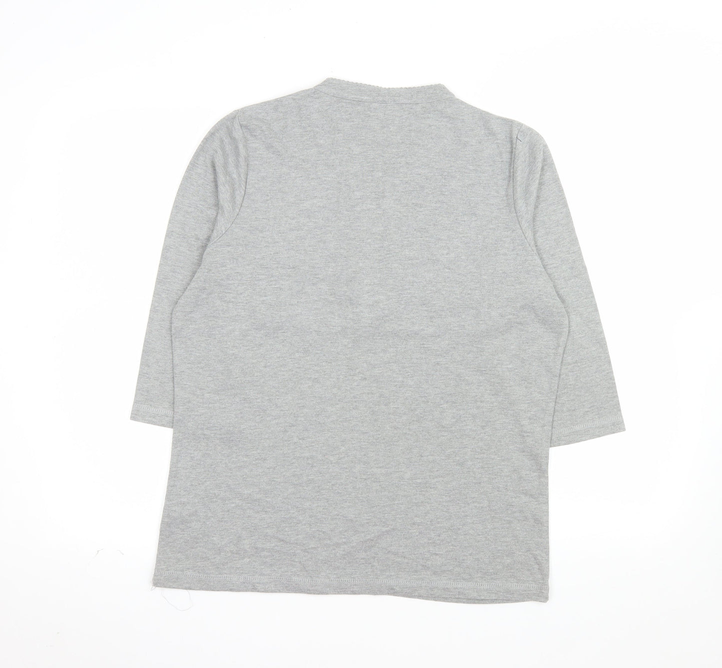 Bm Womens Grey Embroidered 3/4 Sleeve Henley Top Size M