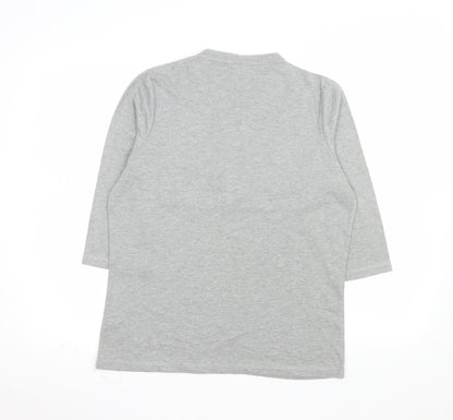 Bm Womens Grey Embroidered 3/4 Sleeve Henley Top Size M