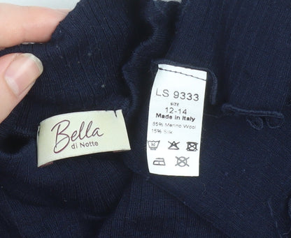 Bella di Notte Women Blue Roll Neck Merino Wool Silk Knit Top Size 12