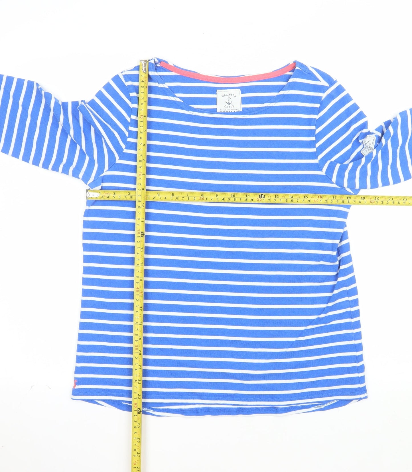 Joules Womens Blue Striped 3/4 Sleeve Cotton Breton Top Size 16