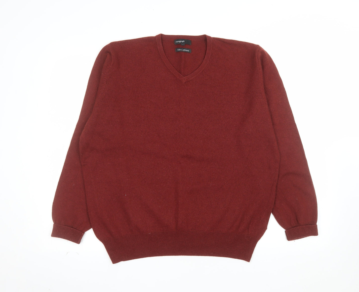 Marks and Spencer Men’s Red Wool Cashmere V-Neck Jumper Size L