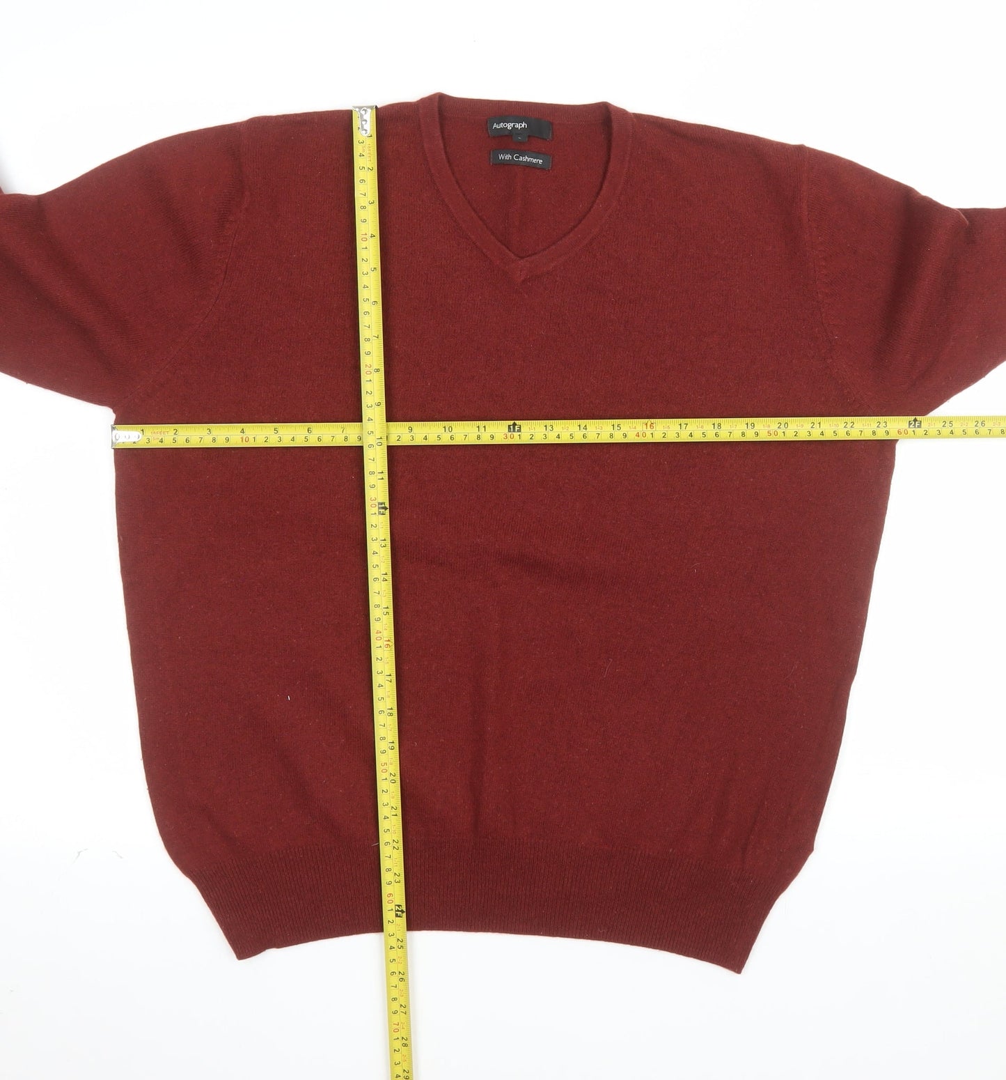 Marks and Spencer Men’s Red Wool Cashmere V-Neck Jumper Size L