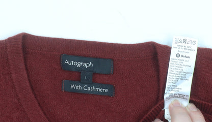 Marks and Spencer Men’s Red Wool Cashmere V-Neck Jumper Size L