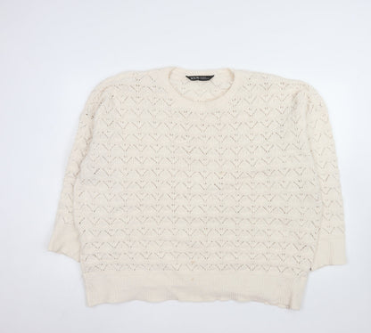Yours Clothing Women Ivory Plus Size 22 Crew Neck Open-Knit Jumper
