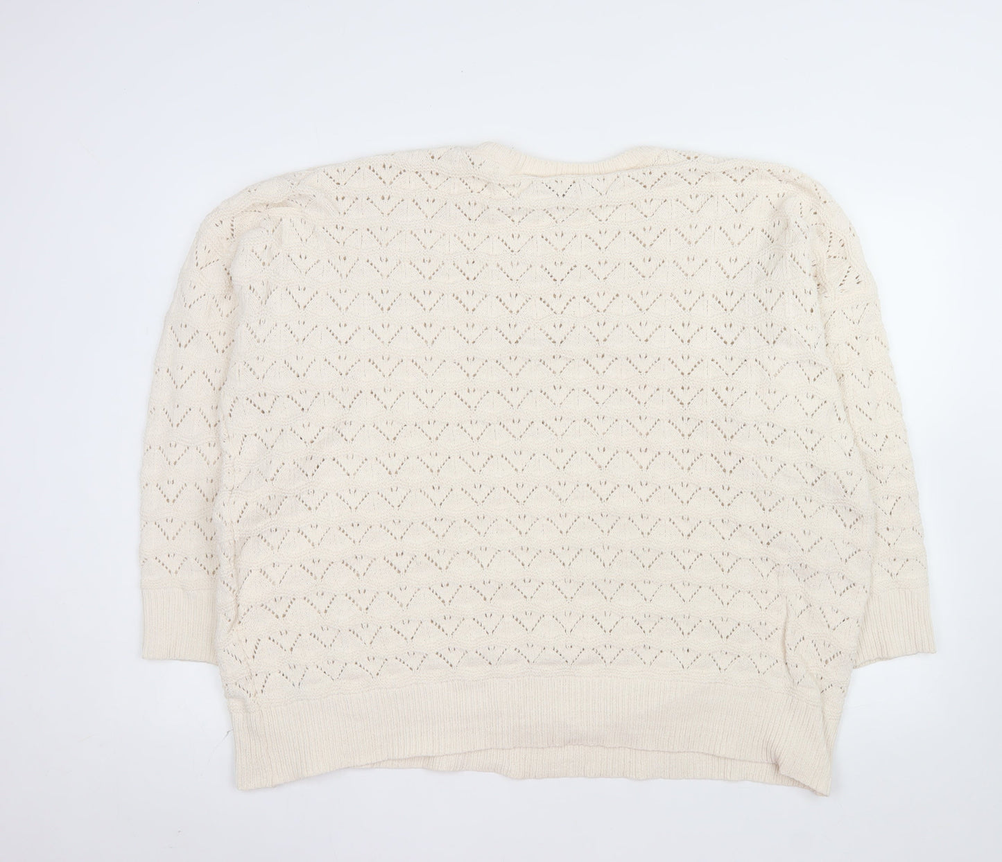 Yours Clothing Women Ivory Plus Size 22 Crew Neck Open-Knit Jumper