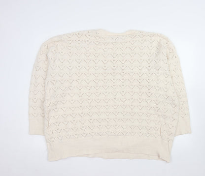 Yours Clothing Women Ivory Plus Size 22 Crew Neck Open-Knit Jumper