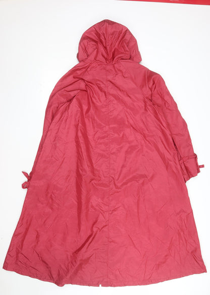 Totes Womens Red Hooded Long Rain Coat Size 6 Petite Nylon