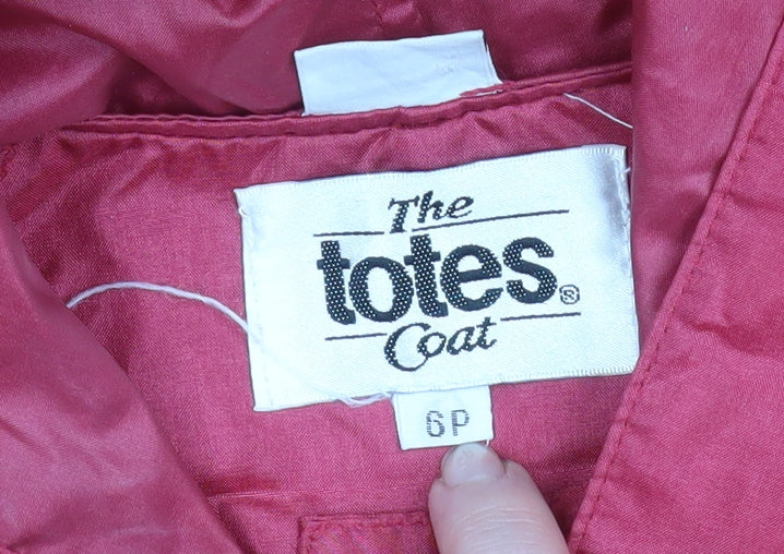 Totes Womens Red Hooded Long Rain Coat Size 6 Petite Nylon