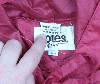 Totes Womens Red Hooded Long Rain Coat Size 6 Petite Nylon