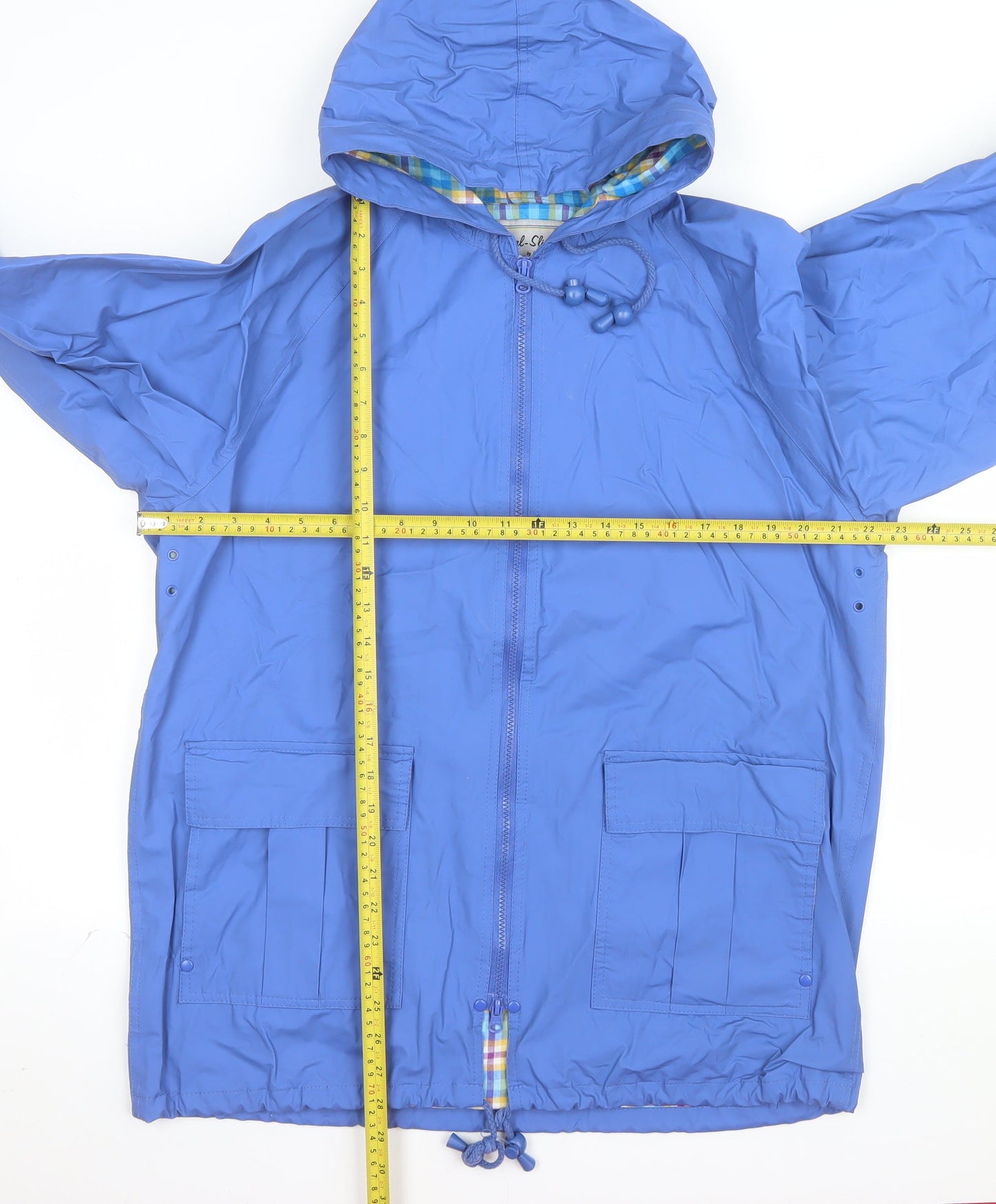 Thermal-Slicks Women's Blue Hooded Waterproof Rain Coat Jacket Size M