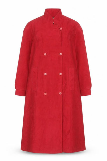 Croydon Womens Red Suede Long Trench Coat Size 10 Classic Style