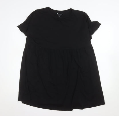 New Look Women's Black Cotton Short Sleeve Smock Dress Size 14