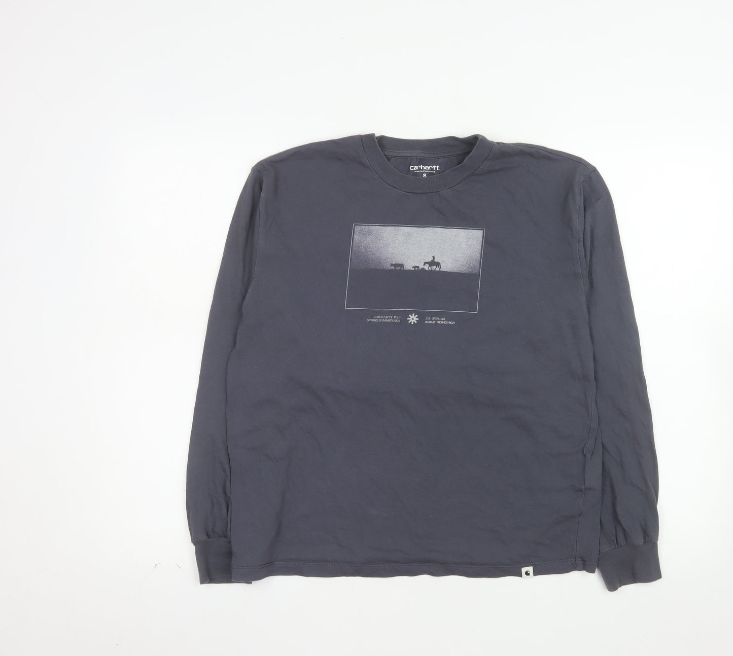Carhartt WIP Men's Grey Long Sleeve Graphic Cotton T-Shirt Size S