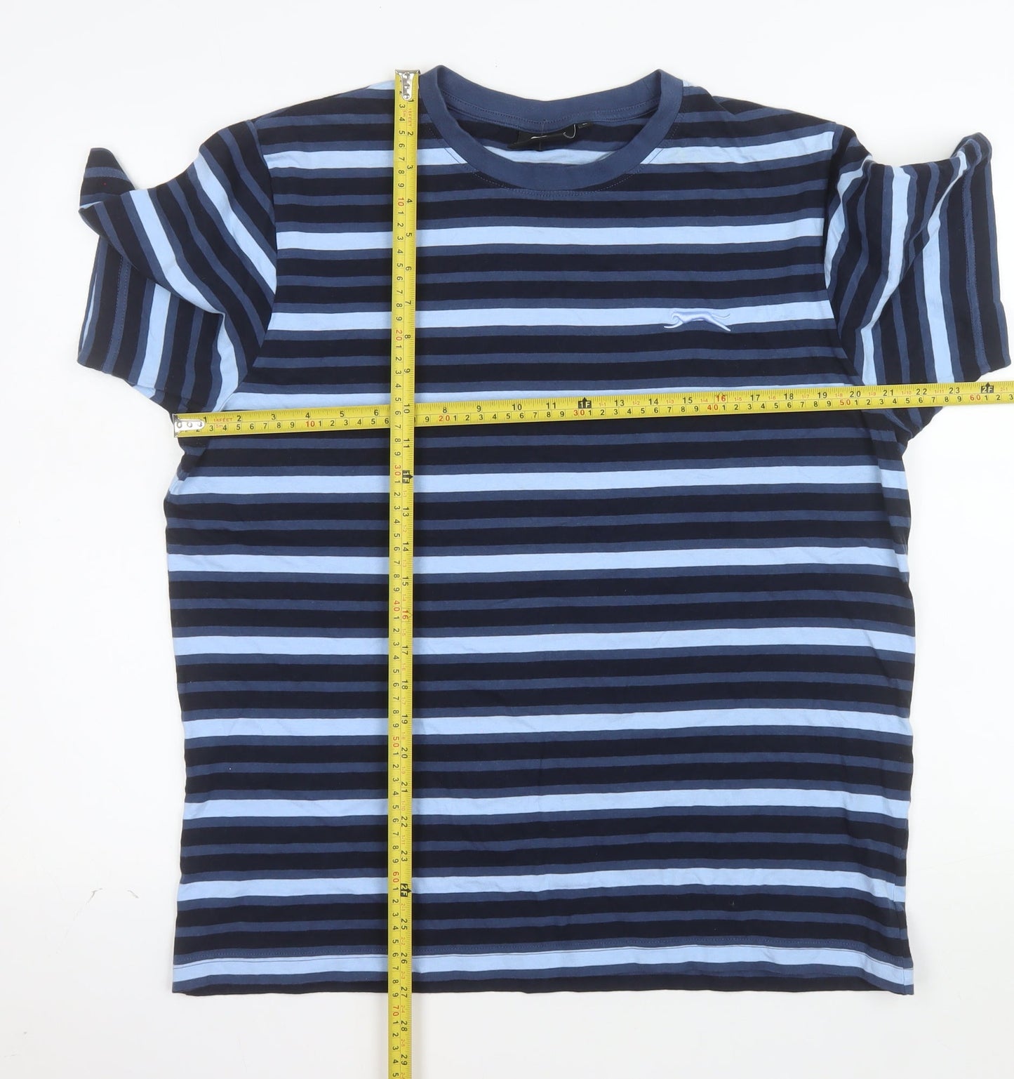 Slazenger Men's Blue Striped Cotton Crew Neck T-Shirt L