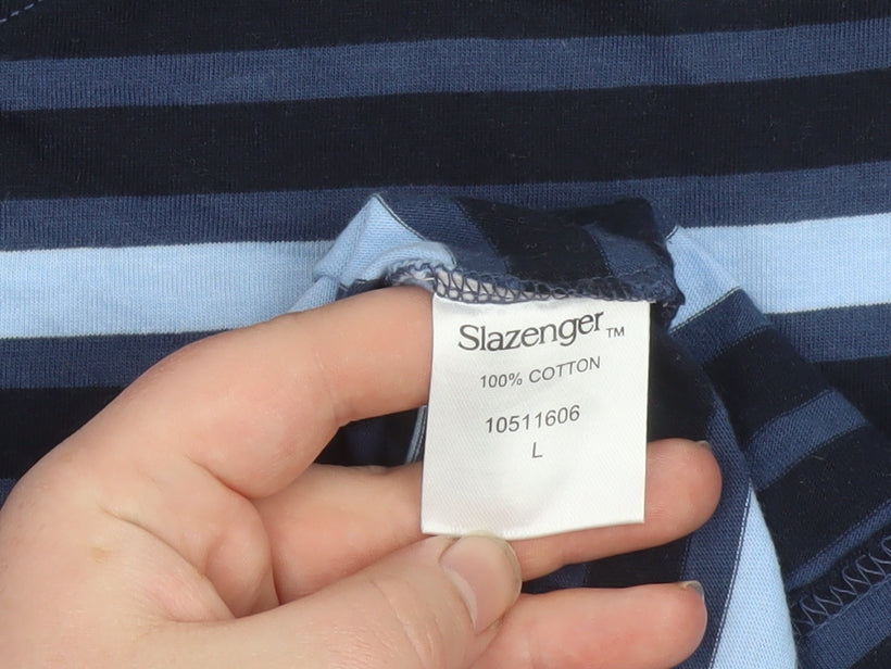 Slazenger Men's Blue Striped Cotton Crew Neck T-Shirt L