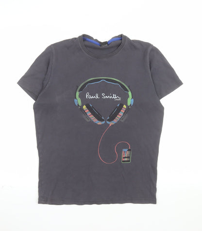 Paul Smith Men's Black Music Headphones Graphic Cotton T-Shirt Size S