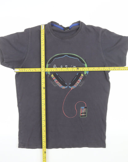 Paul Smith Men's Black Music Headphones Graphic Cotton T-Shirt Size S
