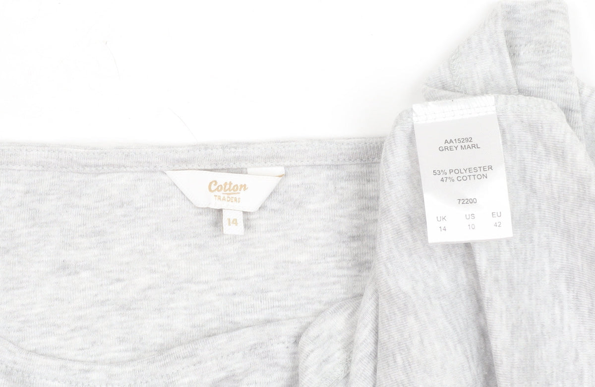 Cotton Traders Women's Grey Long Sleeve Boat Neck Top Size 14