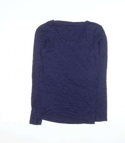 Joules Women's Blue Long Sleeve Viscose Stretch Basic Top Size 8