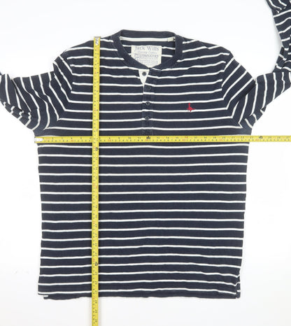 Jack Wills Womens Blue Striped Long Sleeve Henley T-Shirt Size L