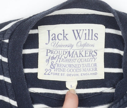 Jack Wills Womens Blue Striped Long Sleeve Henley T-Shirt Size L
