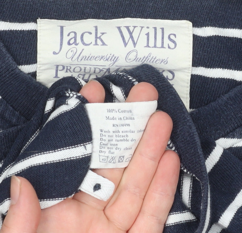 Jack Wills Womens Blue Striped Long Sleeve Henley T-Shirt Size L