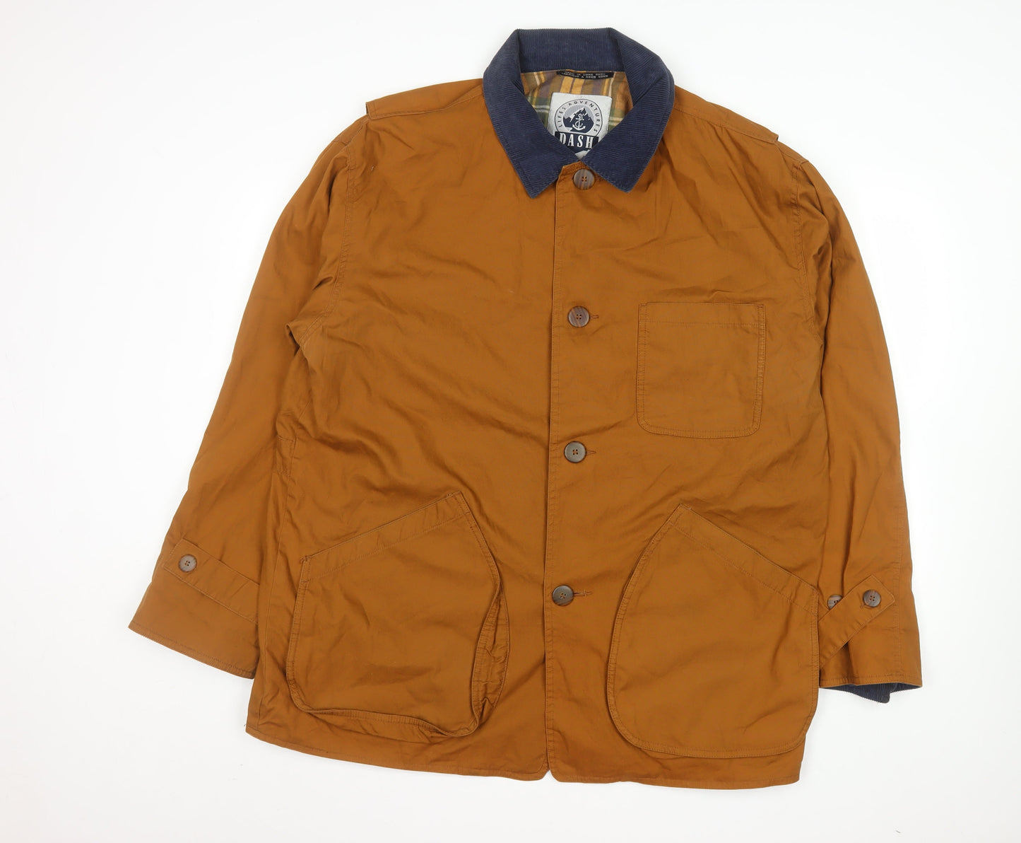 DASH Mens Brown Cotton Overcoat Jacket Lined Size L Regular Fit