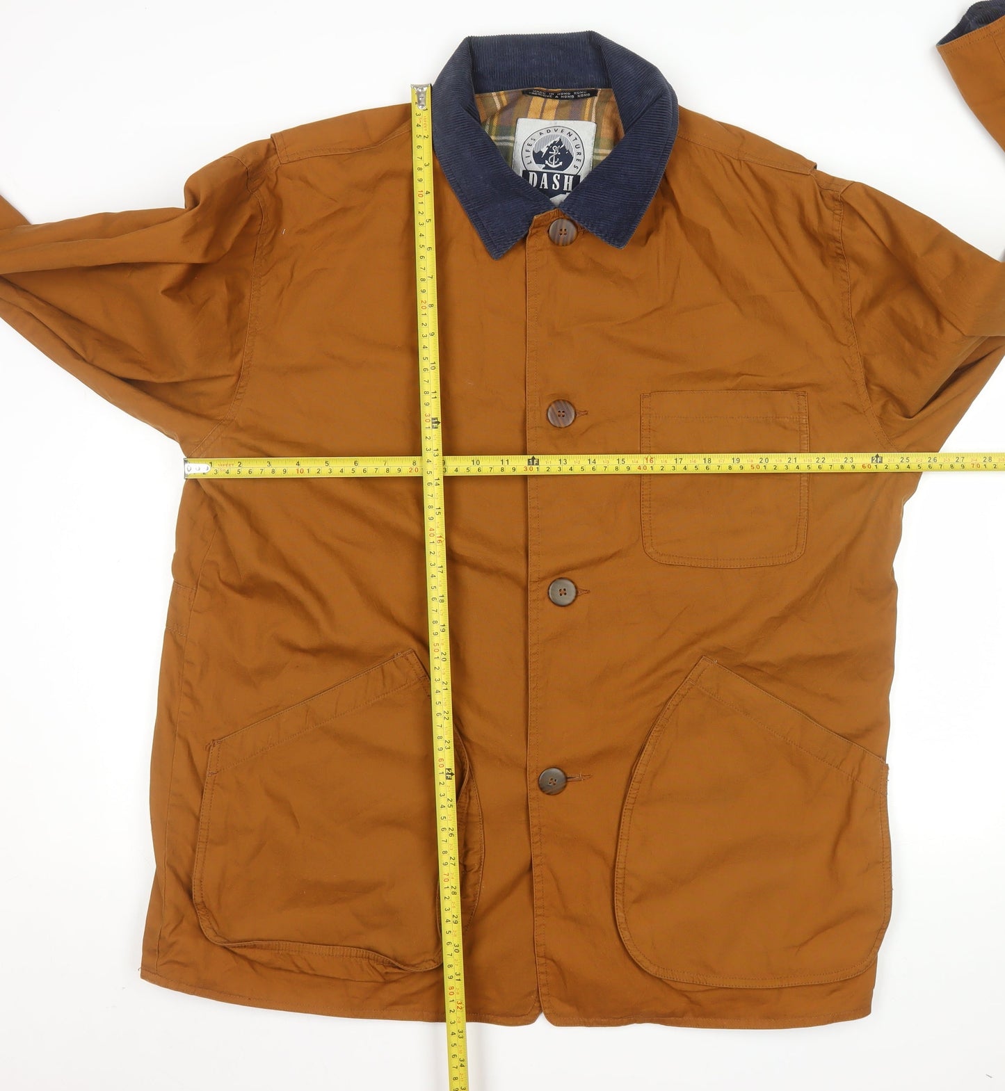 DASH Mens Brown Cotton Overcoat Jacket Lined Size L Regular Fit