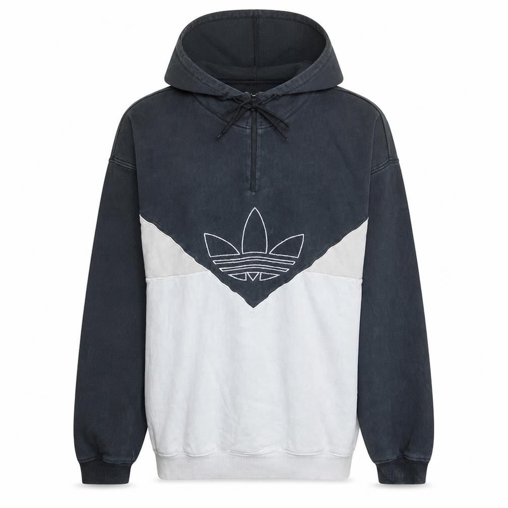 Front view of adidas Men's Black Pullover Hoodie S Fleece 1/4 Zip Trefoil Logo