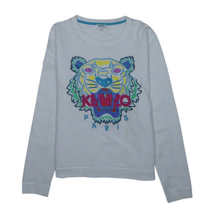 Kenzo Paris Womens White XL Pullover Sweatshirt Tiger Embroidered Cotton