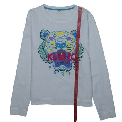 Kenzo Paris Womens White XL Pullover Sweatshirt Tiger Embroidered Cotton