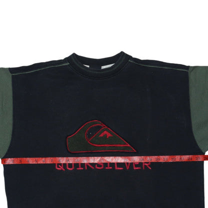 Quiksilver Mens Black Green Embroidered Logo Sweatshirt L