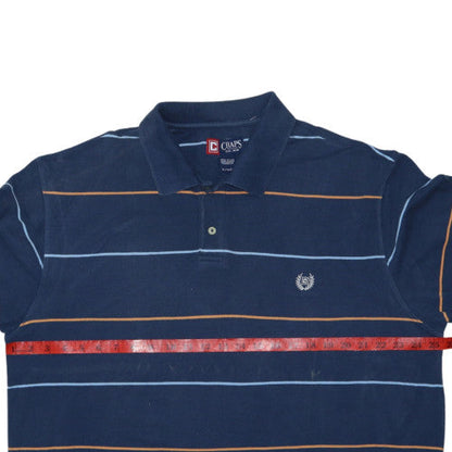 Chaps Men's Navy Blue Striped Cotton Polo Shirt XL Classic Fit