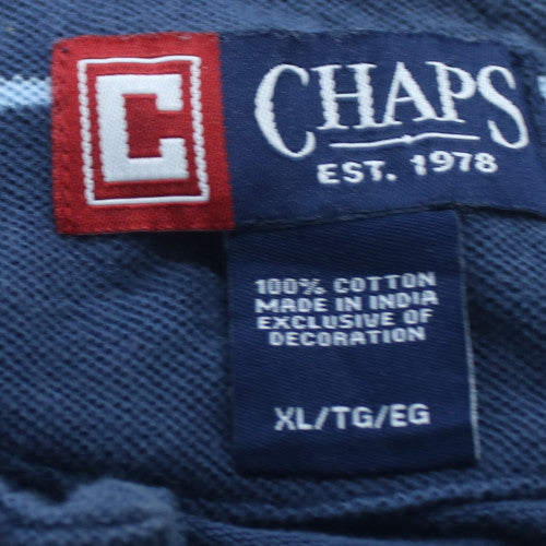 Chaps Men's Navy Blue Striped Cotton Polo Shirt XL Classic Fit