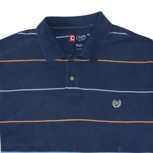 Chaps Men's Navy Blue Striped Cotton Polo Shirt XL Classic Fit